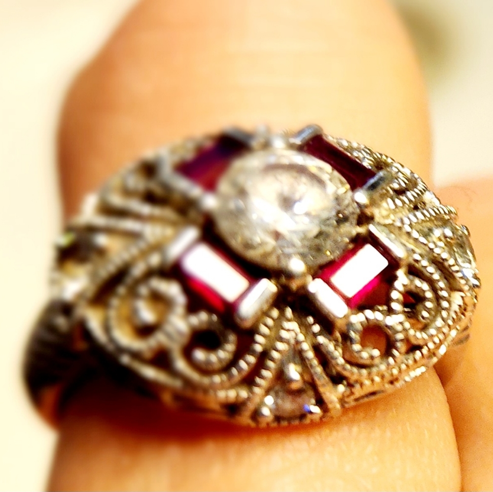 Ruby Filigree Cocktail Statement Ring - image 4